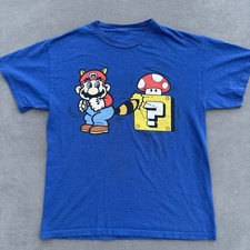 Vintage 2002 Super Mario Bros 3 Graphic TShirt Racoon Mario Blue Sz M