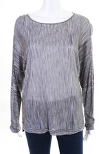 Halston Heritage Womens Foil Gunmetal Scoop Neck Blouse Grey Size Large 10784241