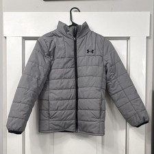 Under Armour ColdGear Boys Gray Puffer Jacket Size M Quilted Full Zip