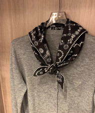 70 Cashmere 30 Silk 2 Face Bandana Shawl 26'' bead Print Neckerchief Scarf