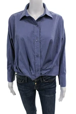 Stateside Womens Cotton Collared Long Sleeve Button Up Blouse Top Blue Size XS