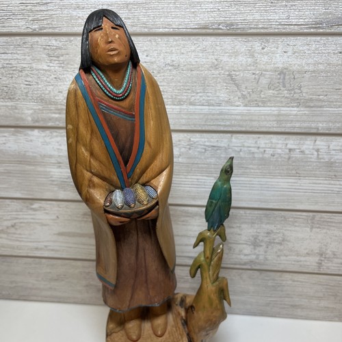 Indianer Indianer handgeschnitzte Holzstatue Künstler signiert 16 "hoch Ernte