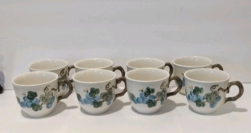 Metlox POPPYTRAIL 8 Coffee Tea Cups SCULPTURED GRAPE Poppy Trail Blue Teacup Cup - Picture 9 of 9