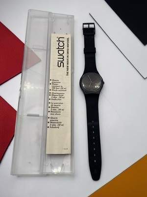 Vintage 1986 Swatch SOTO GB109 Swiss Watch NOS Box Papers Untested Black