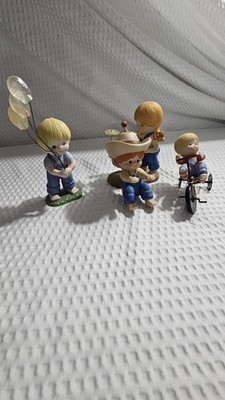 Set of 4 Ceramic Children Figurines, Multicolor People Sculptures, Kids