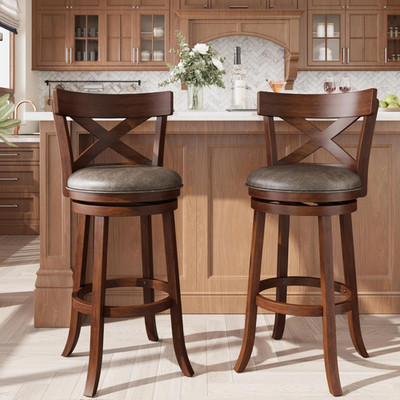 Swivel Bar Stools with Backs, 30 Inch Bar Stools Set of 2, Wooden Bar Stools, 36