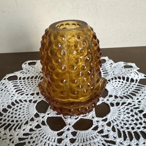 Fenton Amber Hobnail Fairy Lamp Glass Candle Holder