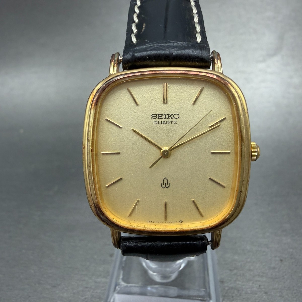 Seiko Watch Men 30mm Champagne Dial Gold Tone Rectangle 6431-5070