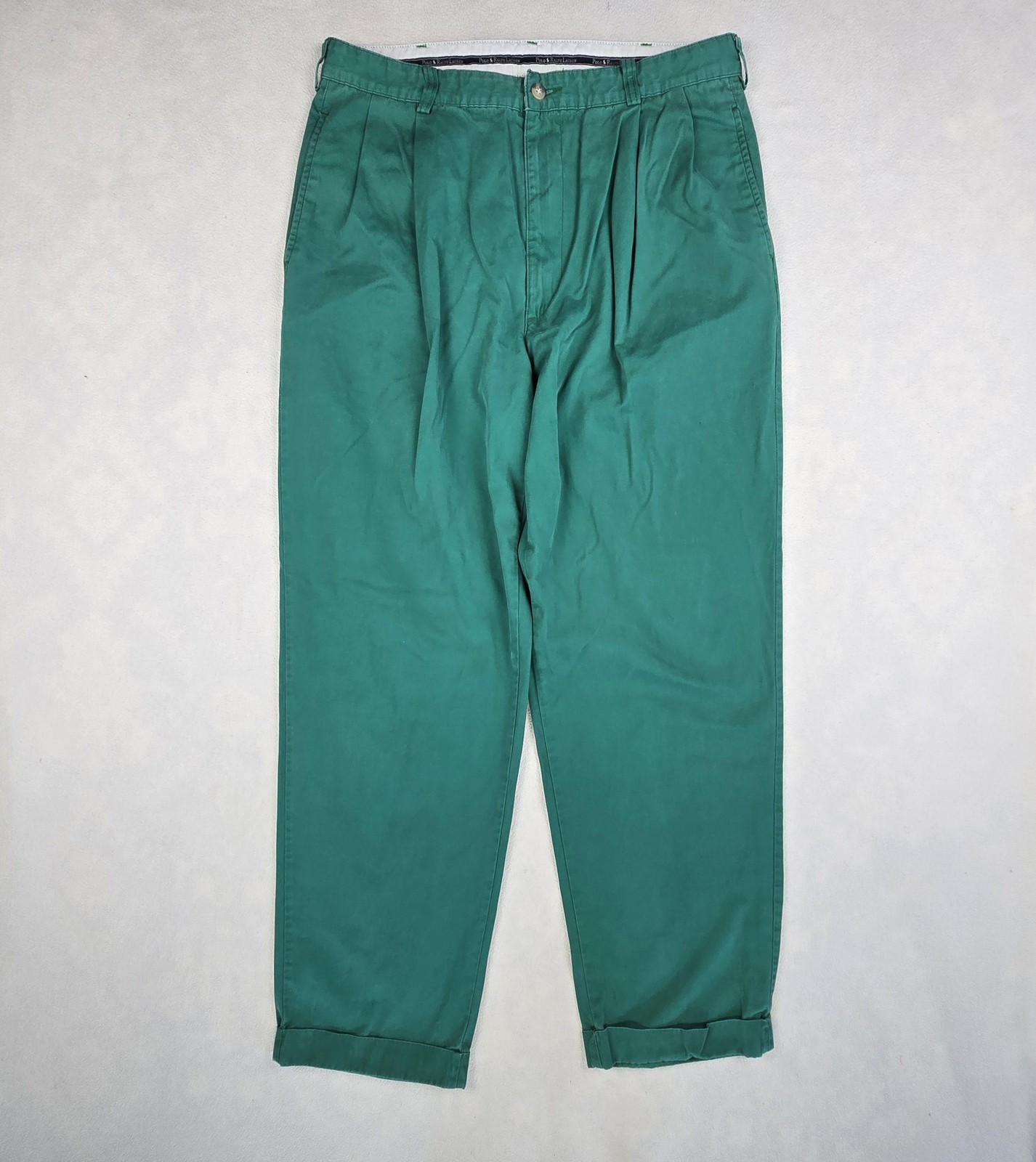 VTG Polo Ralph Lauren Pants Mens 36x32 Green Hammond Pant Pleated Chino USA
