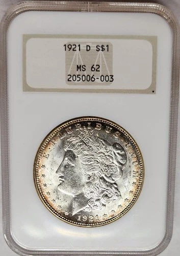 1921 D Morgan Silver Dollar $1 NGC MS 62 Last Year of Morgan Dollar OH