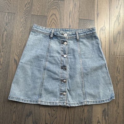 DIVIDED by H&M Button Down A-Line Denim Skirt Women's 4 Blue Light Wash Cotton