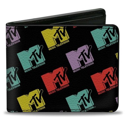 Bi-Fold Wallet MTV Music Television Logo Monogram Black/Multi Color (US IMPORT)