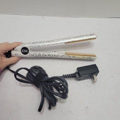 CHI Ceramic Flat Iron White Silver Swirl 1” Gold Plates Hair  display picture 1