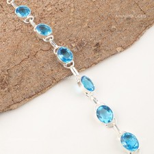 925 Silber Natürlich Schweizer Blau Topas Geburtstag Kette Tochter Neu Schmuck
