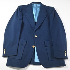 Vtg USA Made 40L Navy Blue Flannel Gold Button Mens Blazer Jacket Sport Coat