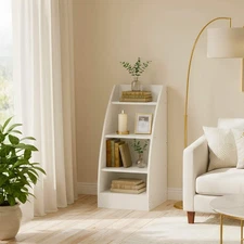 Homy Casa 4 Tier Kids Bookcase White Curved Side Display Shelf Playroom Bedroom