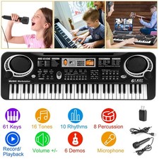 61 Key Kids Learning Keyboard Piano Portable Digital Instrument w/ Mic  Adapter