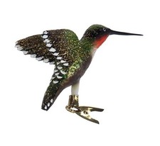 Kurt Adler Noble Gems Glass Hummingbird Clip-On Ornament-Red Throat NB0589