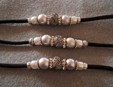 Quality Beaded Show Dog Lead,clip,blackCord, Exquisite Pearl/shiny Silver Beads