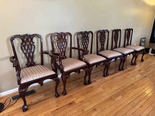 Set of 6 Mahogany Chippendale-style Chairs w/Upholstered Seats, 2 Arm 6 side