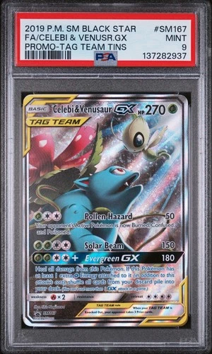 PSA 9 Celebi & Venusaur GX Tag Team Tins SM167 Black Star Promo 2019 Pokemon