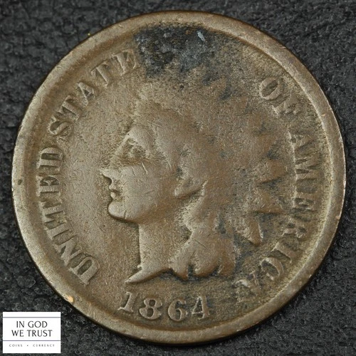 1864 L on Ribbon Pointed Bust Indian Head Bronze Cent 1C