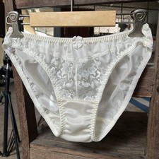 Cream Floral Lace Brief Elegant Panties Luxury Vintage Bikini Nylon Victoria VTG