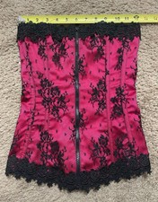 Shirley of Hollywood Vintage Y2K Corset Pink Black Lace trim size Extra Small 32