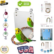 Safe Acrylic Bird Mirror with Easy Install Rope Perch for Small to Medium Birds