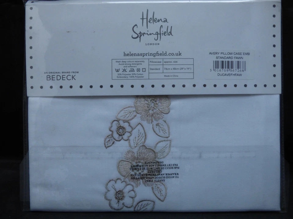 BEDECK. Helena Springfield Range. Standard Embossed Pillow Case. Floral on Fawn - Image 4 of 4