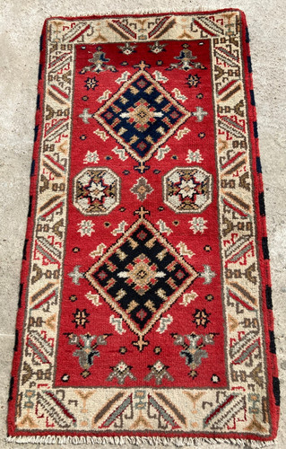 Vintage Hand Made Traditional Rug Oriental Wool Multicolor Carpet 123x66 cm