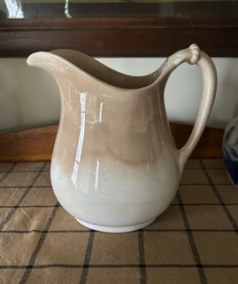 White Ironstone 9" Plain Shape Farmhouse Pitcher Beautifully Stained and Crazed