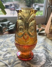 Viking Amber Glimmer Owl Fairy Lamp Top +Mosser Carnival Base *Marriage* Vintage
