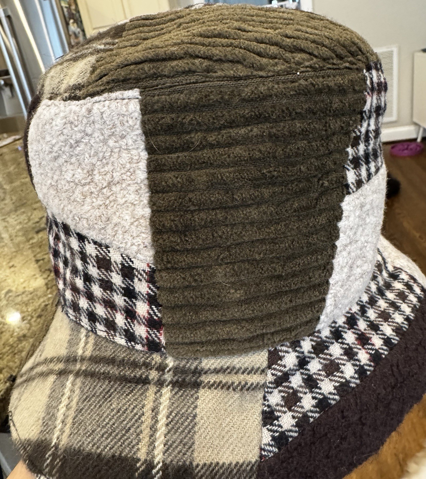 Vanessa Leone Patchwork Bucket Hat Wool Tweed Des… - image 2