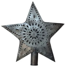 TREE TOPPER STAR Tin Metal or Antiqued White Punched Christmas Holiday Primitive