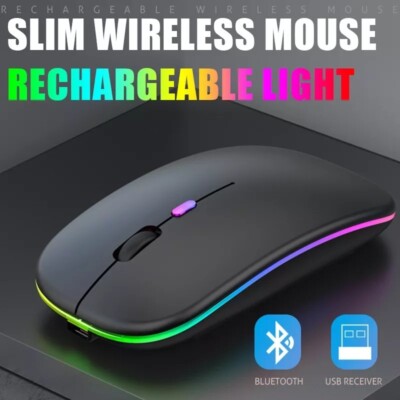 PC Gaming Maus Kabellos USB RGB LED Wireless Mouse  2.4G Bluetooth Aufladbar---