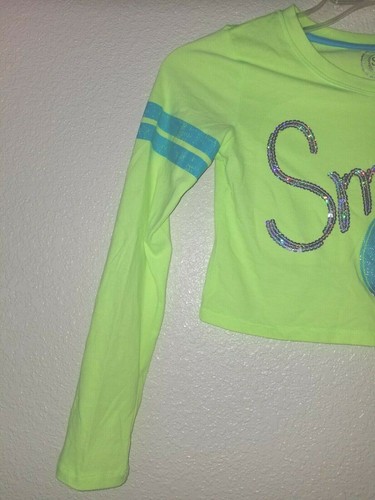 Sweet Bright girl's Embellished Smile SO Size 12 Crop Top Tee Long Sleeve - Picture 5 of 9