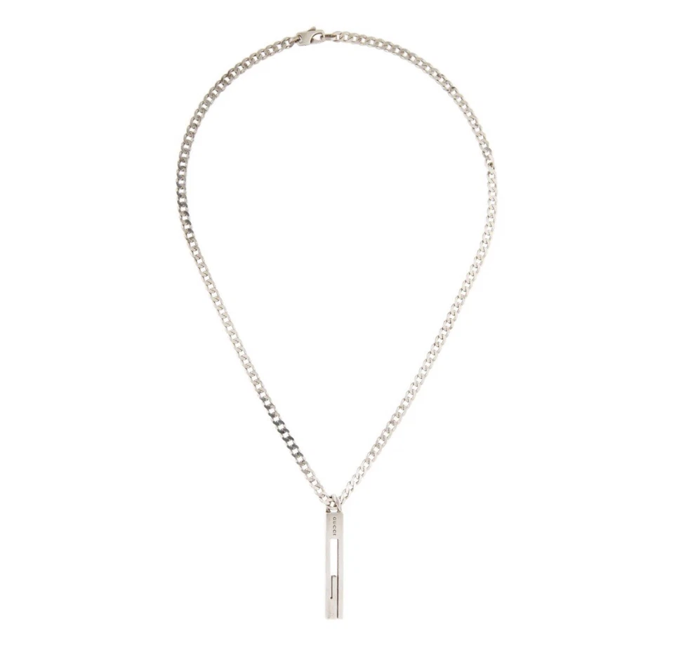 "Collar de cadena colgante de plata de ley 925 Gucci G Bar Ag 20""" Foto 3 de 4