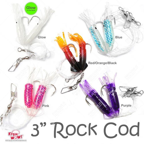 Peces ¡GUAU! Lote de señuelos RockCod Rig de 3" doble bombilla calamar cebo roca peces pulpo calamar - Imagen 2 de 11