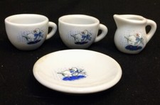 Miniature Porcelain Ceramic Tea Set Dollhouse Size Goose 4 Piece Set