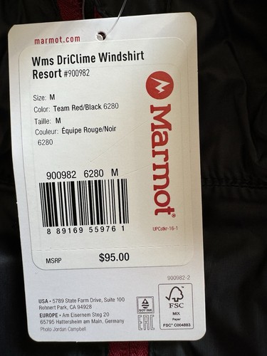 Marmot Women’s Medium DriClime Windshirt Resort Lightweight Jacket Red/Black NEW - Picture 9 of 10