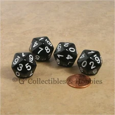 NEW Set of 4 Black D10 Twenty Sided 0 to 9 Twice Game Dice D&D RPG 20mm D10s