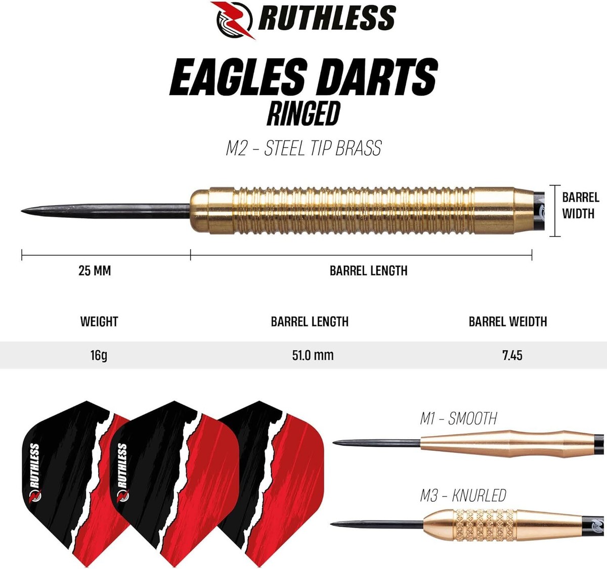 Ruthless Eagles | Steel Tip Brass Darts Set With Smooth Barrel - View #9
