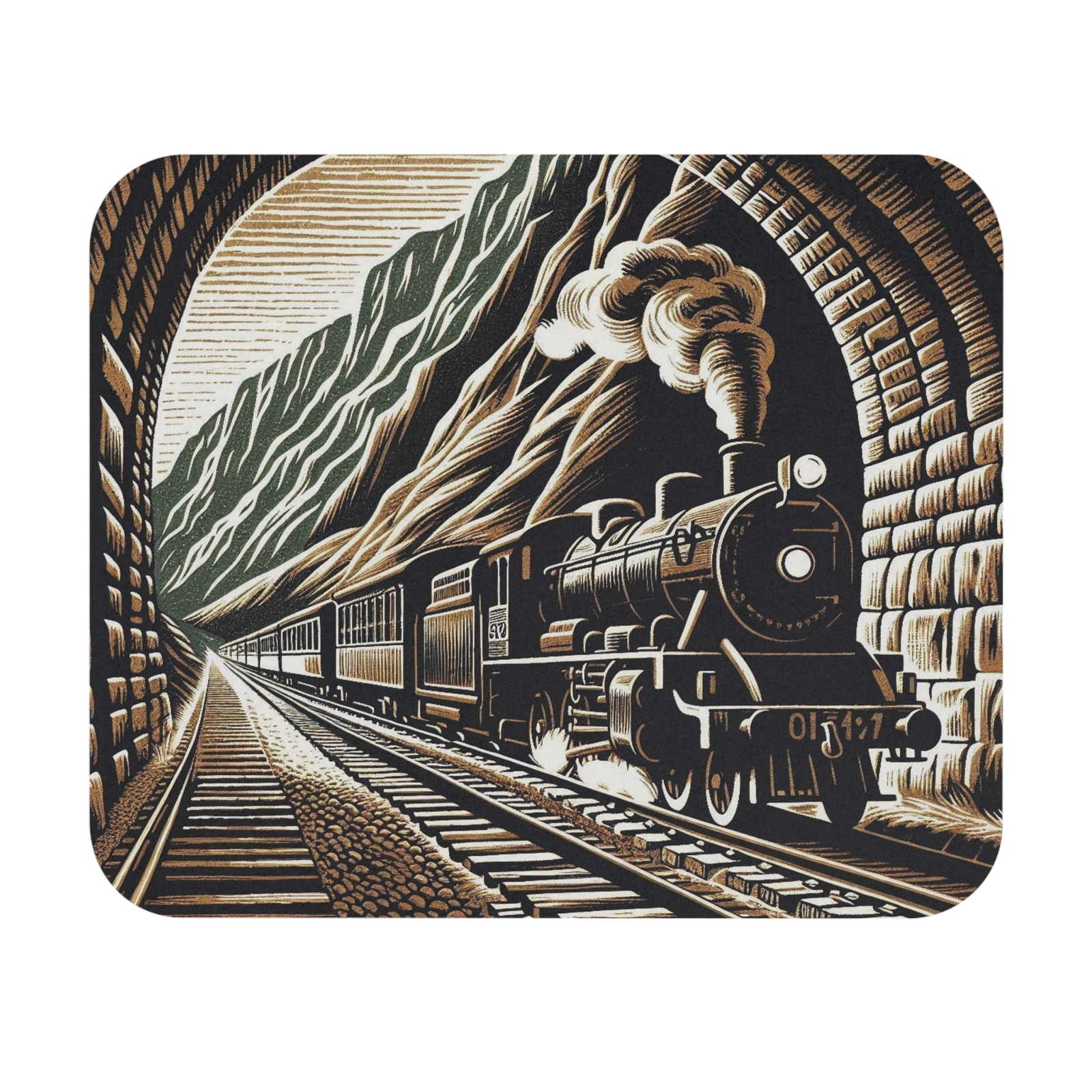 Steam Engine Train Mountain Block Print Mouse Pad Rectangle Design 1-image