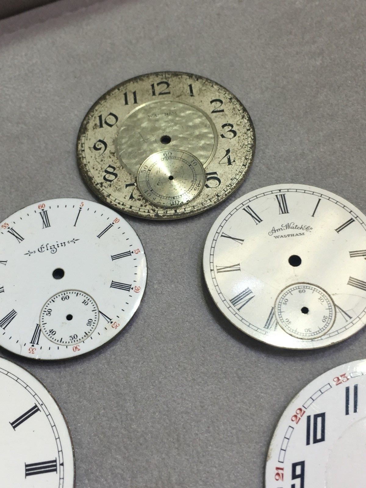 LOT 6 Vintage POCKET WATCH DIALS WALTHAM ILLINOIS ELGIN Parts Repair AS
