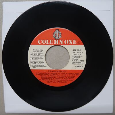 BOXCAR WILLIE TRAIN MEDLEY/LONESOME HOBO COLUMN ONE RECORDS VINYL 45 VG 27-37
