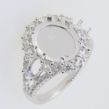 Sterling Silver Semi Mount Ring Setting Cab Oval OV 12x10mm 6x4 Halo Topaz