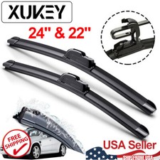 Front Driver Passenger Side Blades Pair Wiper 24"22" Frameless Fits Hook Arm Car
