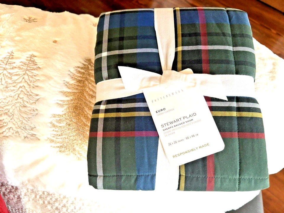 Funda de almohada Pottery Barn vacaciones a cuadros Disney falsa fiesta de Navidad Sherpa. Foto 4 de 4