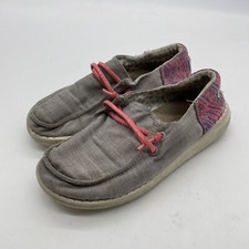 Hey Dude Wendy Youth Size 13 Grey With Pink- Slip On Shoes Comfort Casual